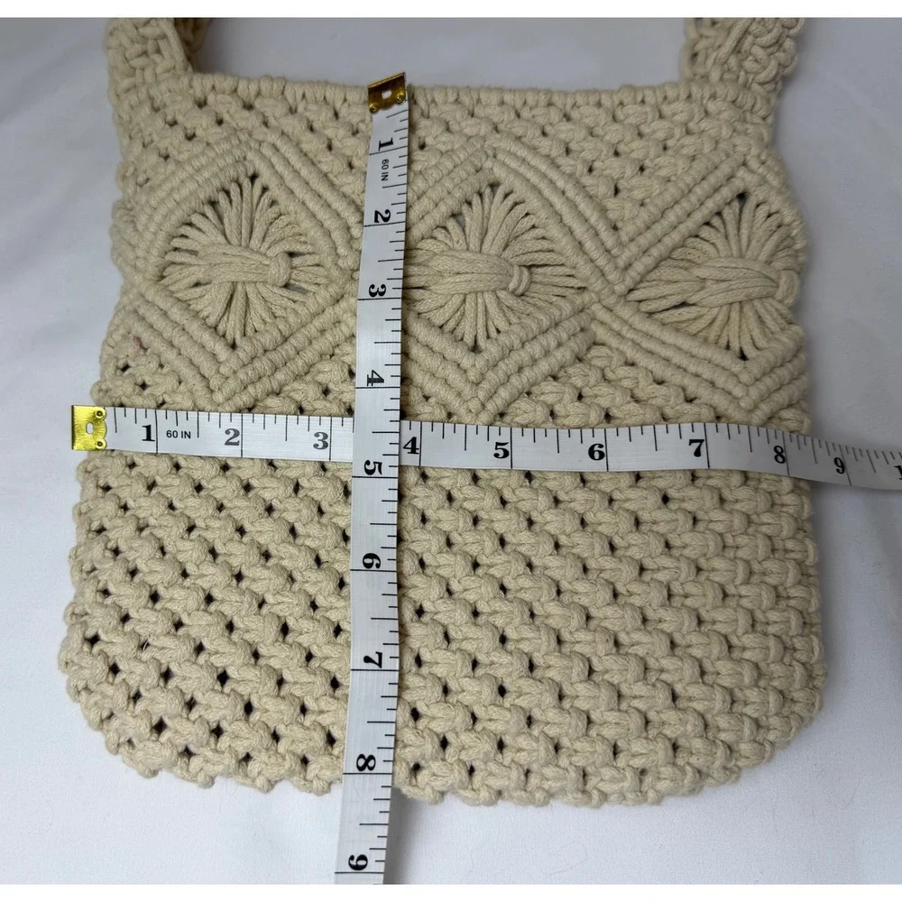 Nanette Lepore Macrame Shoulder Bag Cream Boho Beach Crossbody Purse‎